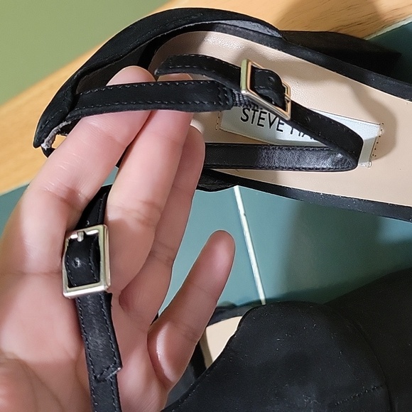 Steven Madden Dillion Black Strap Block Heel Nubuck Leather 10 Classic Cocktail - Picture 7 of 16